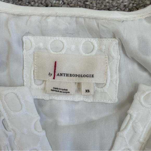 Anthropologie Maeve White Eyelet Puff Sleeve Smocked Waist Mini Dress Size 0 - Picture 11 of 15